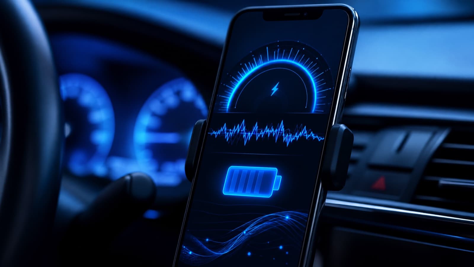 A phone showing an abstract live voltage gauge