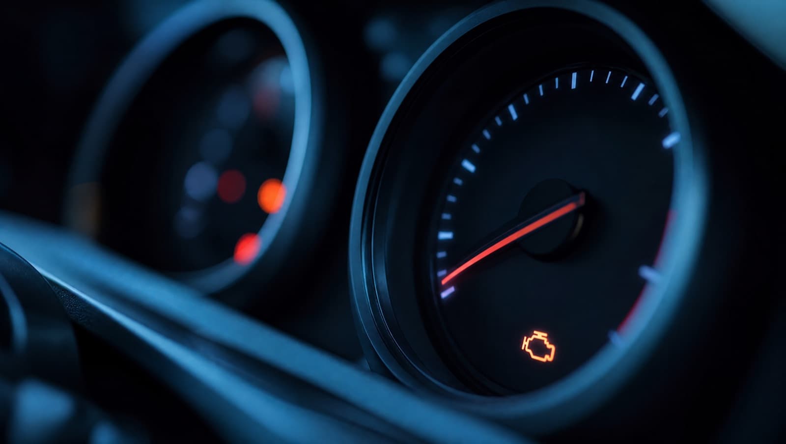 A car instrument cluster with an illuminated warning