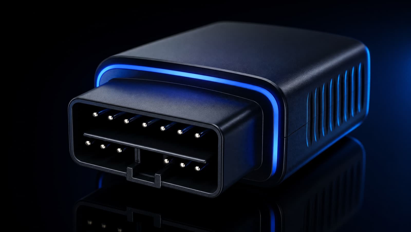 A single premium Bluetooth OBD-II adapter on a dark surface