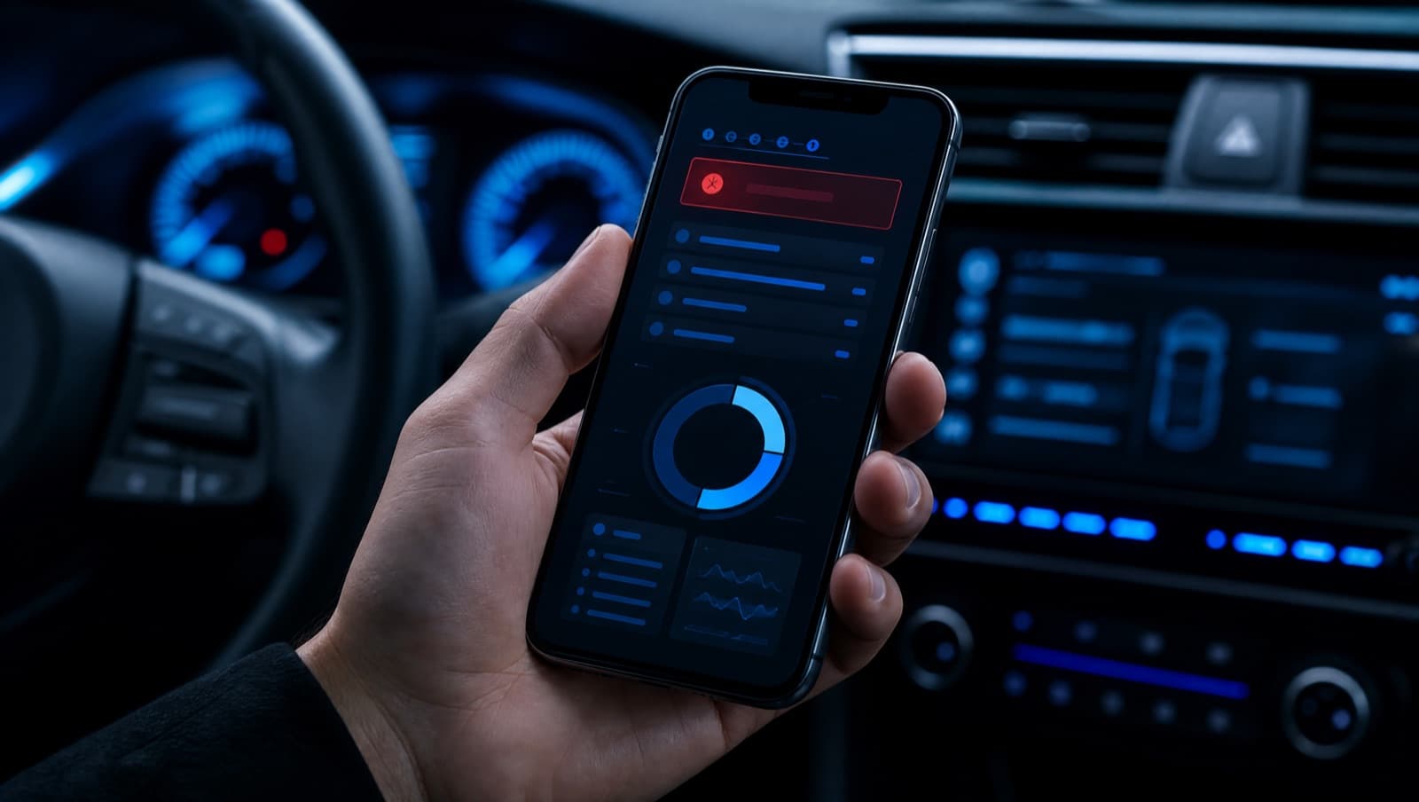 A phone showing a diagnostic report with a highlighted fault code