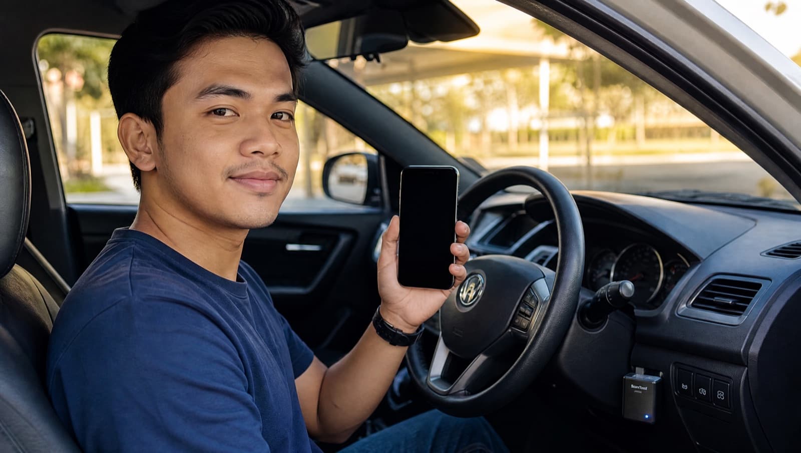 A Malaysian driver using AutoMalaya OBD in the car